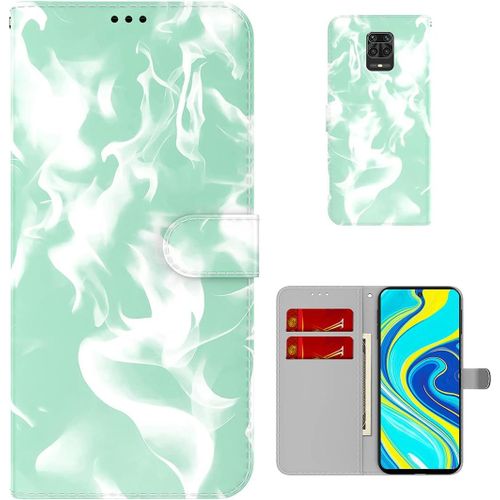 tui Pour Xiaomi Redmi Note 9s/ 9 Pro/ 9 Pro Max 6,67 Pouces Pu Magntique Pochette Cuir Housse Motif De Nuages Rabattable Case Stent Fonction Cover Vert Clair