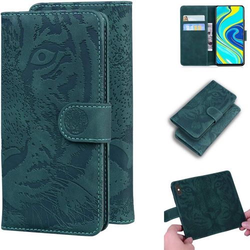 tui Pour Xiaomi Redmi Note 9s/ 9 Pro/ 9 Pro Max 6,67 Pouces Pu Magntique Pochette Cuir Housse Tigre Impression Rabattable Case Stent Fonction Vert