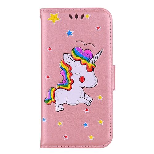 Etui Rabat Latral Iphone Xr Licorne Et Paillettes Coloris Rose