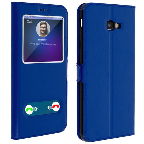 Etui Samsung Galaxy J4 Plus Housse Folio Double Fentre Fonction Support Bleu