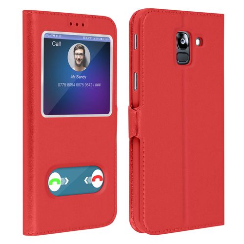 Etui Samsung Galaxy J6 Housse Folio Double Fentre Fonction Support Rouge