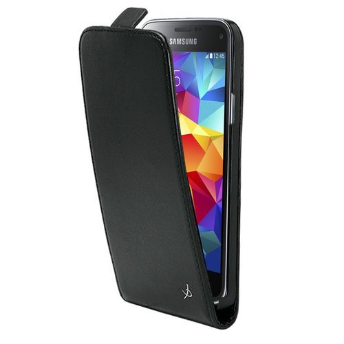 Etui Slim  Rabat Pour Galaxy S5 Coloris Noir Lisse Aspect Mat Logo Argent