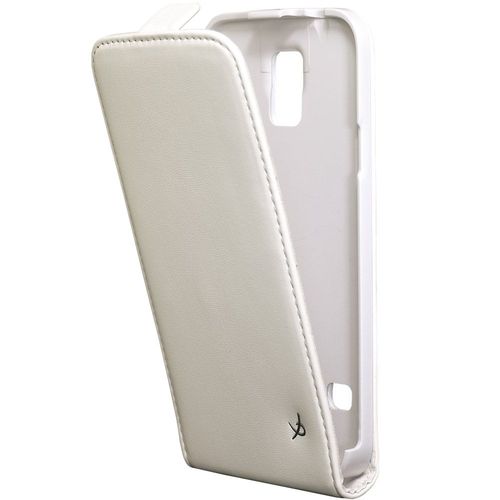 Etui Slim  Rabat Pour Galaxy S5 Mini Coloris Blanc Lisse Aspect Mat Logo Argent