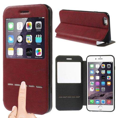 Etui Stand  Rabat Latral Pour Iphone 6 Plus Aspect Cuir Rouge Fonction Stand
