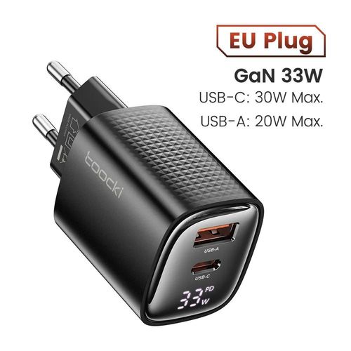Eu Black-Chargeur Usb Gan De 33w Avec Affichage Numrique Led, Charge Rapide Pd 3.0 Qc 3.0, Pour Samsung, Iphone 15 Pro Max Plus