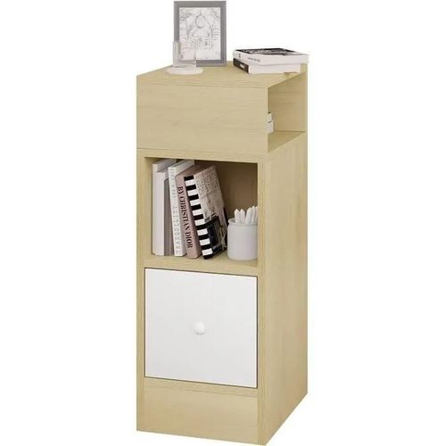 Eugad Table De Chevet troite, Table De Nuit Avec 2 Compartiments Ouverts Et 1 Tiroir, 25x30x66cm, Chne Clair, 0192zz