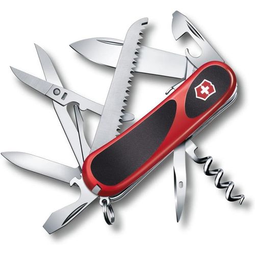 Evolution Grip S17 Couteau De Poche Suisse, Lger, Multitool, 15 Fonctions, Tire Bouchon, Lame Fixe, Rouge/Noir