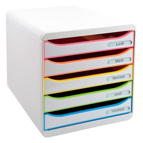 Exacompta Big Box Plus Module Classement 5 Tiroirs - 347 X 278 X 271 Mm - Polystyrne Opaque Blanc/Arlequin