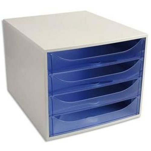 Exacompta Module De Classement Eco 4 Tiroirs Gris Bleu Translucide - Dim. : L28,4 X H23,4 X P34,8 Cm