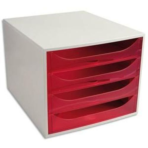 Exacompta Module De Classement Eco 4 Tiroirs Gris Rose Translucide - Dim. : L28,4 X H23,4 X P34,8 Cm