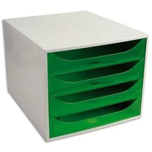 Exacompta Module De Classement Eco 4 Tiroirs Gris Vert Translucide - Dim. : L28,4 X H23,4 X P34,8 Cm