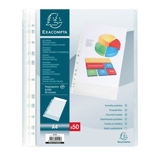 Exacompta Sachet De 50 Pochettes A4 Perfores Polypropylene Graine 5/100e
