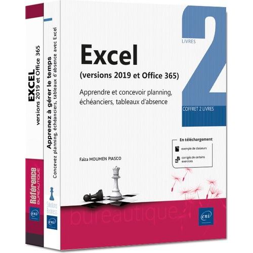 Excel (Versions 2019 Et Office 365) - Coffret De 2 Volumes : Aprendre Et Concevoir Planning, chanciers, Tableaux D'absence   de Moumen Piasco Faza  Format Beau livre 