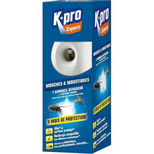 Expert - Spray Arosol Anti Mouches Et Moustiques - Diffusion Automatique Programmable - Action Rapide - Technique Professionnelle - Protection 5 Mois - Pour Une Surface De 40m2