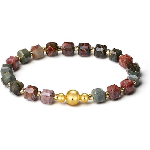 Extensible Fait Main Avec Perles En Pierre Naturelle Vritable De 6mm Design Cubique Et Boule Dore  L'or 18k, Bracelet De Perles En Pierre Prcieuse Pour Femmes Et Hommes