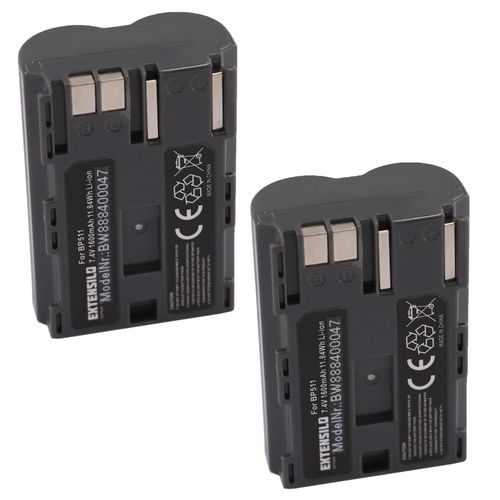 EXTENSILO 2x Batteries compatible avec Canon EOS 50D, D10, 300D, 1D, 5D, 10D, 20D, 30D, 40D appareil photo, reflex numrique (1600mAh, 7,4V, Li-ion)
