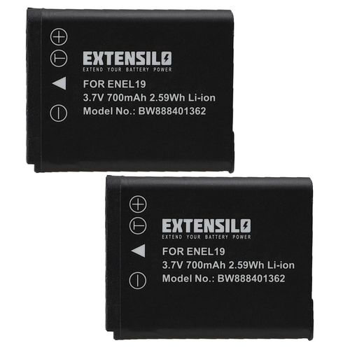 EXTENSILO 2x Batteries compatible avec Nikon Coolpix W100, W150, S7000 appareil photo, reflex numrique (700mAh, 3,7V, Li-ion)