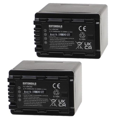 EXTENSILO 2x Batteries compatible avec Panasonic HC-V10, HC-V100, HC-V100M, HC-V500, HC-V500M reflex numrique (3400mAh, 3,7V, Li-ion)