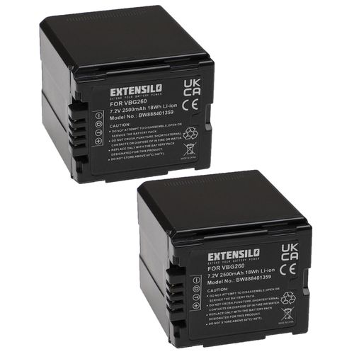 EXTENSILO 2x Batteries compatible avec Panasonic HDC-HS9, HDC-HS700, HDC-SD100, HDC-HS3000 camra vido camscope (2500mAh, 7,2V, Li-ion)