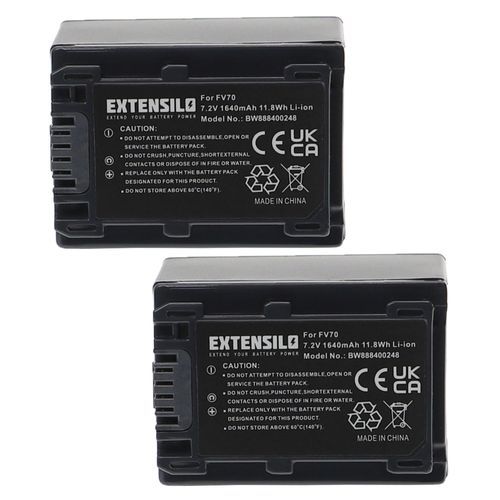 EXTENSILO 2x Batteries compatible avec Sony HDR-CX370, HDR-CX370V, HDR-CX360VE, HDR-CX410VE appareil photo, reflex numrique (1640mAh, 7,2V, Li-ion)