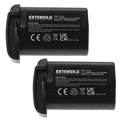 EXTENSILO 2x Batteries remplacement pour Canon LP-E4, LP-E4N pour appareil photo, reflex numrique (2600mAh, 11,1V, Li-ion)