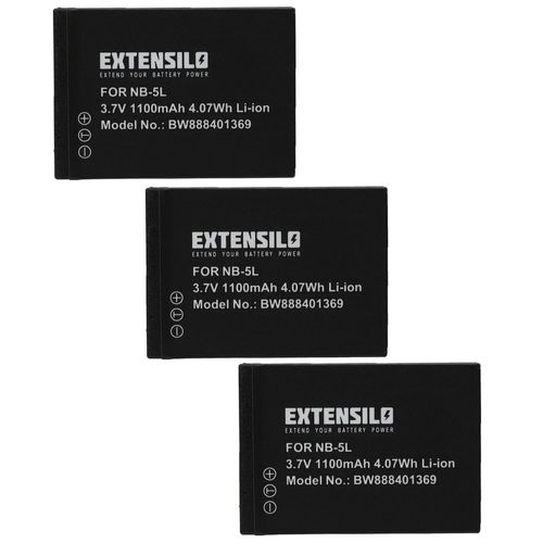 EXTENSILO 3x Batteries compatible avec Canon PowerShot SD700, SD800, SD900, SD900Ti, S100 appareil photo, reflex numrique (1100mAh, 3,7V, Li-ion)
