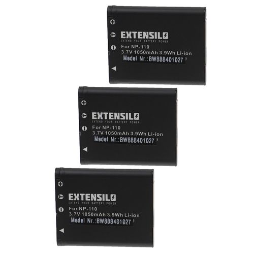 EXTENSILO 3x Batteries compatible avec Casio Exilim Zoom EX-Z2300, EX-Z2300BE, EX-Z2300BK appareil photo, reflex numrique (1050mAh, 3,7V, Li-ion)