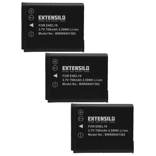 EXTENSILO 3x Batteries compatible avec Nikon Coolpix W100, W150, S7000 appareil photo, reflex numrique (700mAh, 3,7V, Li-ion)