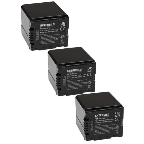 EXTENSILO 3x Batteries compatible avec Panasonic HDC-HS9, HDC-HS700, HDC-SD100, HDC-HS3000 camra vido camscope (2500mAh, 7,2V, Li-ion)