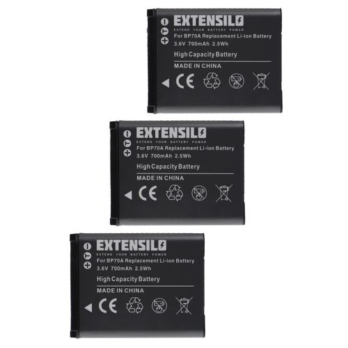 EXTENSILO 3x Batteries compatible avec Samsung ST66, ST70, ST76, ST77, ST6500, ST72, ST73 appareil photo, reflex numrique (700mAh, 3,6V, Li-ion)