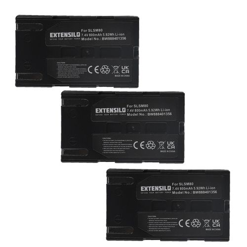 EXTENSILO 3x Batteries compatible avec Samsung VP-D362, VP-D364W, VP-D371, VP-D371W, VP-D451, VP-D453, VP-D453i camra vido camscope (800mAh, 7,4V, Li-ion)