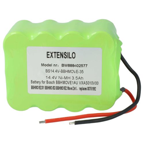 EXTENSILO Batterie compatible avec Bosch Move BBHMOVE1AU/03, BBHMOVE1N/01, BBHMOVE2/01, BBHMOVE2/03 aspirateur (3500mAh, 14,4V, NiMH)