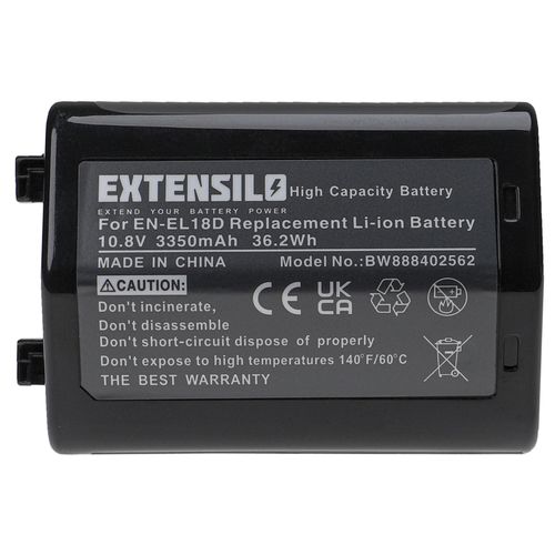EXTENSILO Batterie remplacement pour Nikon EN-EL18D pour appareil photo, reflex numrique (3350mAh, 10,8V, Li-ion, noir)
