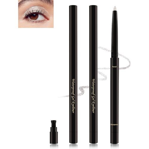 Eye Liner Paillet Waterproof, Crayon Blanc Yeux Mat Avec Crayon Roller, Eyeliner Anti-Salissures Et Longue Tenue, Texture Lisse Et Crmeuse, Convient Aux Femmes Aux Yeux Sensibles, Vegan (Pack De 2)