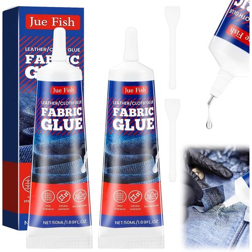 Fabric Glue Lot De 2 Tubes De Colle Textile Lavable En Machine 75 Ml Pour Textiles, Tissus, Coton, Cuir, Jeans, Transparent