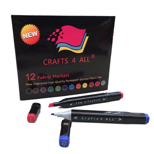 Fabric Markers 12 Pack Dual Tip Minimal Bleed Rich Pigment Fine Permanent Graffiti Coloring Fabric Pens By Crafts 4 All. Child Safe & Non Toxic For Art Writing On Bags, Shoes, T-Shirts & Other Fabric