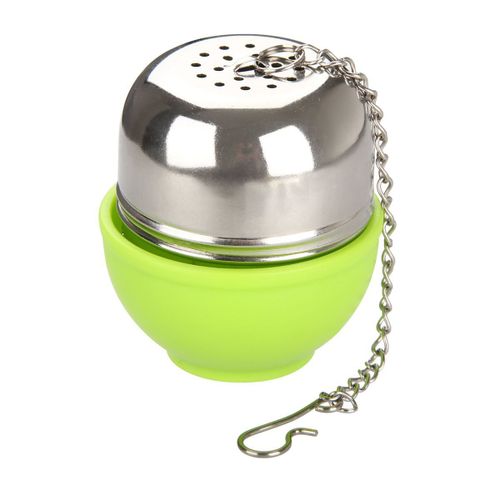 Facklemann 49130 Boule  Th Ovale Avec Support, Boule  Th, Infuseur  Th, Infuseur De Tisane, Acier Inoxydable, Abs, Vert, Argent, 4 X 4,5 Cm