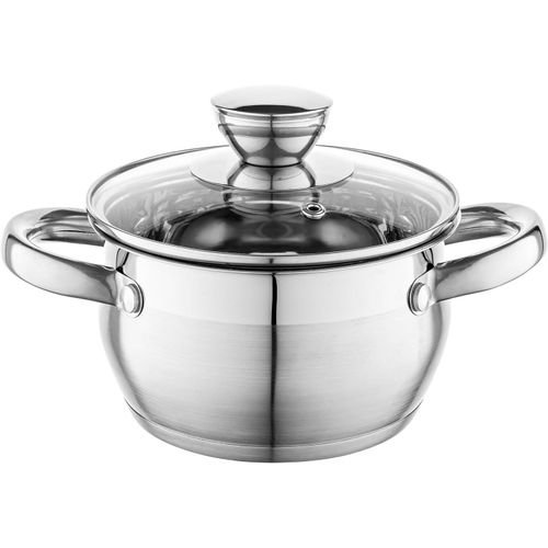 Faitout Inox (1,3 L) I Diamtre De 14 Cm I Marmite Inox Oliver I Casserole Acier Inoxydable Avec Couvercle En Verre I Faitout Pour Induction, Marmite Tous Feux I Convient Au Lave-Vaisselle