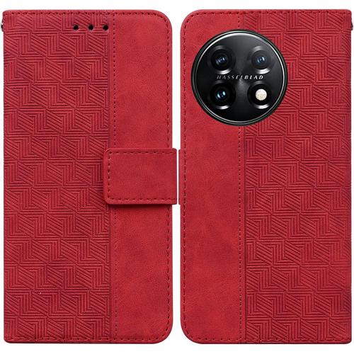 Far Coque Pour Oneplus 11, Gaufrage Housse De Protection Anti-Choc Avec [Magntique] [Carte Fentes] Etui Oneplus 11 Coque  Rabat Pochette Portefeuille En Cuir Pu, Rouge