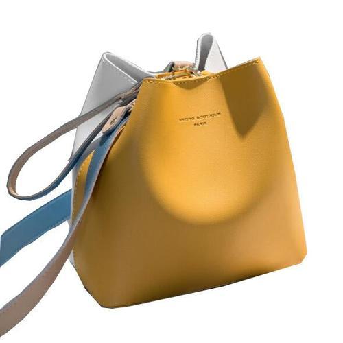 Fashion Women Bag Summer Bucket Bag Pu Leather Shoulder Bags Ladies Crossbody Messenger, Jaune