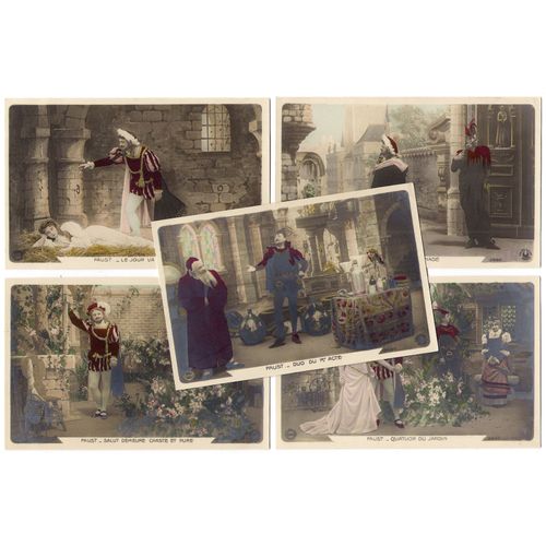 Faust - Film Muet Primitif Gaumont De 1906 - Chaque Petite Affiche 14x9 Cm * 5 Cartes Postales Originales De Cinma - Avec Heinrich Faust , Mphistophls, Mphisto ,Opra Charles Gounod - Phonoscne