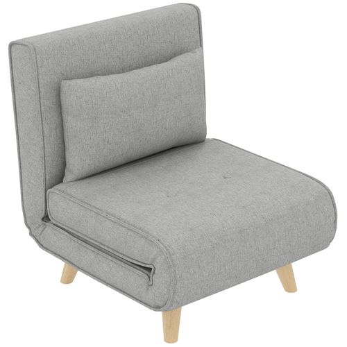 Fauteuil Chauffeuse Canap-Lit Convertible 1 Place - Coussin Inclus - Style Scandinave Tissu Gris Clair