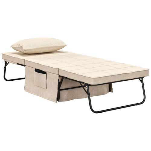 Fauteuil Chauffeuse Lit Convertible Chaise Longue Et Pouf 4 En 1 Avec Dossier Inclinable 5 Positions 1 Place - Coussin Et Pochette Rangement Inclus - Beige