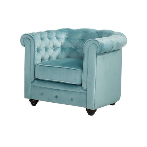 Fauteuil Chesterfield - Velours Bleu Pastel