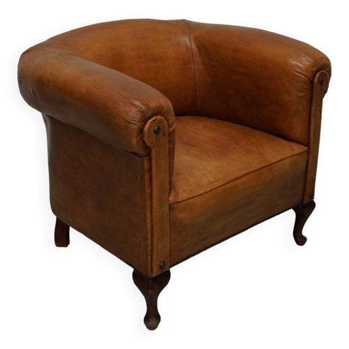 Fauteuil Club Vintage En Cuir Couleur Cognac Paysbas Marron