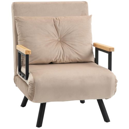 Fauteuil Convertible 3 En 1 Chauffeuse Lit Dossier Rglable Coussin Accoudoirs Bois Velours Beige