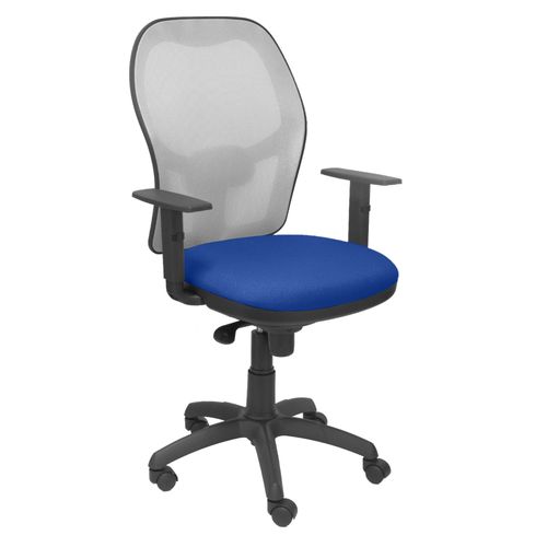 Fauteuil De Bureau Ergonomique Avec Mcanisme Synchro, Accoudoirs Rglables Et Dossier Rglable En Hauteur En Maille Respirante En Gris Et Assise Rembourre En Tissu Bali Bleu