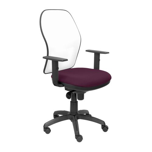 Fauteuil De Bureau Ergonomique Avec Mcanisme Synchro, Accoudoirs Rglables Et Hauteur Rglable Dossier En Maille Respirante En Blanc Et Assise Rembourre En Tissu Bali Violet