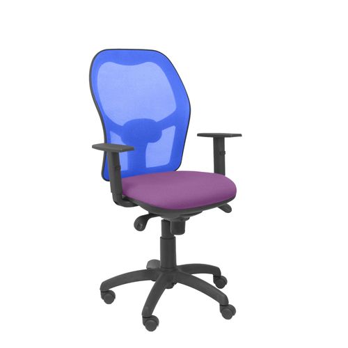 Fauteuil De Bureau Ergonomique Avec Mcanisme Synchro, Accoudoirs Rglables Et Hauteur Rglable Dossier En Maille Respirante En Bleu Et Assise Rembourre En Tissu Bali Violet