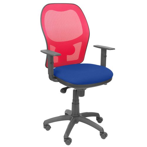 Fauteuil De Bureau Ergonomique Avec Mcanisme Synchro, Accoudoirs Rglables Et Hauteur Rglable Dossier En Maille Respirante Rouge Et Sige Rembourr En Tissu Bali Bleu
